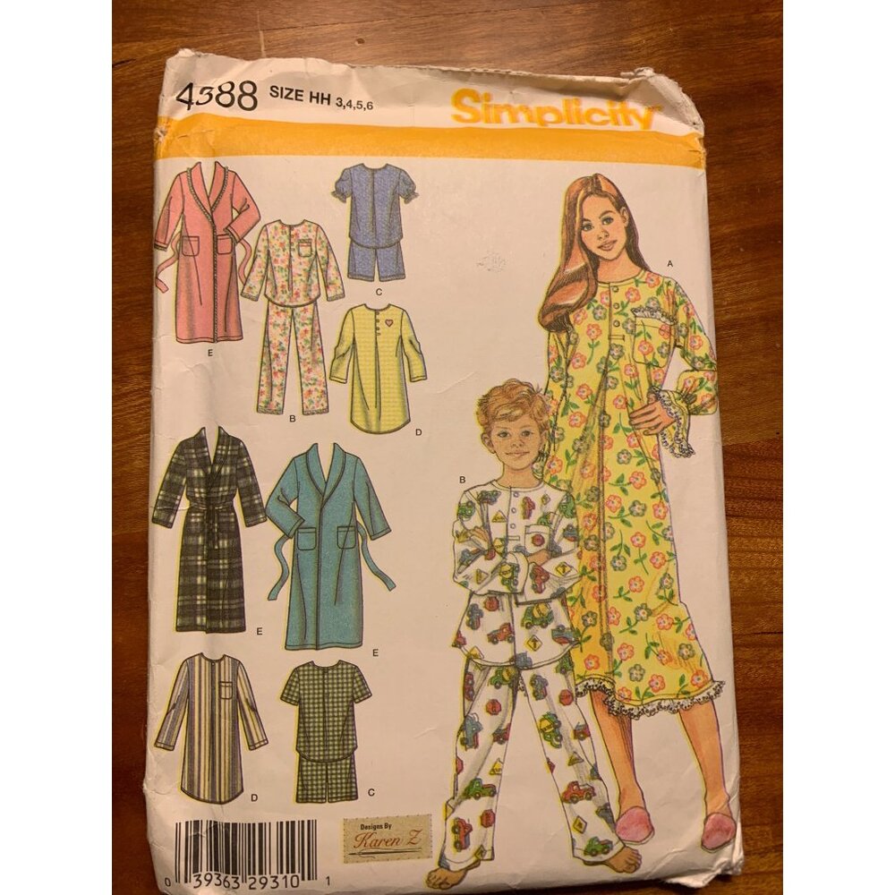 Simplicity 4388 Sewing Pattern Kids Pajamas/Nightgown/Robes Size 3 4 5 6 2005 Un